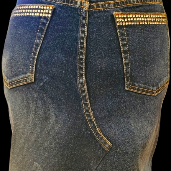 UPCYCLED HANDMADE "LAWMAN" ELEGANT MAXI DENIM & RHINESTONE SKIRT! - Picture 6 of 12